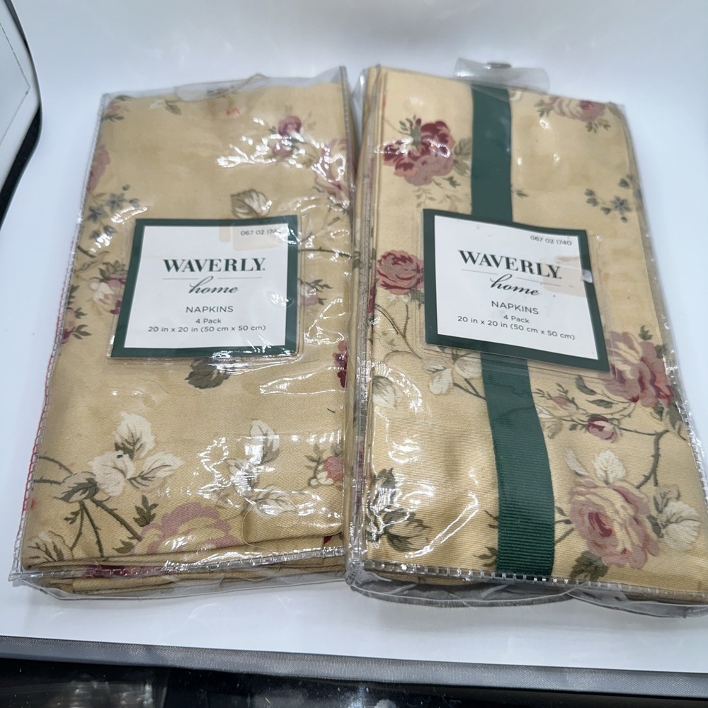 Waverly Home Floral Cotton Napkins 2 Packs of 4 Tan Pink Rose Cottagecore 20x20